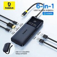 Hub Mở Rộng Kết Nối Đa Năng Baseus Nomos Series 6-in-1 (Dual Fast Charging, Type-C to HDMI 4K@60Hz*1, USB3.2*1, Type-C3.2*1, Type-C3.2 & PD20W*1, USB2.0*1+PD*1)