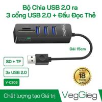 Hub USB 2.0 + đầu đọc thẻ nhớ 5 trong 1 VC303 Veggieg