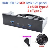 Hub USB 20pin mainboard ra 2 USB 3.0, 2 Type C gắn front panel DVD trước case máy tính