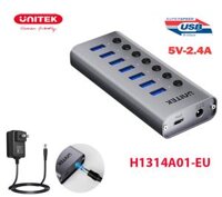 Hub USB 3.0 7 cổng có nguồn Unitek H1314A01-EU | Sạc nhanh 2.4A, công tắc riêng từng cổng