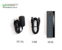 Hub USB 3.0 7 Cổng Ugreen 30845 Hỗ Trợ Nguồn DC 5V/2A