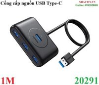 Hub USB 4 cổng 3.0 cáp dài 1M chính hãng Ugreen 20291 cao cấp (Hỗ trợ cấp nguồn USB Type-C)