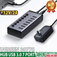 HUB USB 7 Cổng USB 3.0 Ugreen 90307 / 30778 CM481 có nút công tắc, nguồn 12V/2A