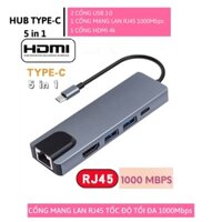 HUB USB C TO LAN RJ45 100 Mbps 5 IN1 - Cáp chuyển đổi Thunderbolt 3 to lan - USB C 3.0 to HDMI,USB 3.0,SD,TF,RJ45,PD