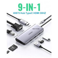 Hub USB Type-C 9 Cổng HDMI/VGA/USB 3.0/SD/TF/LAN Gigabit – Ugreen 40873 – Hàng Chính Hãng