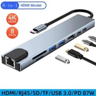 Hub USB USB C Hub USB 3 0 Bộ Chia Loại C Hub 3.0 Tốc Độ Cao Loại C Sang HDMI RJ45 PD 87W Adapter Với SD TF OTG Hab Cho iPad Pro