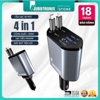 HubbSmart TS04. Tẩu Sạc Ôtô Đa Năng 4 trong 1- Có dây rút – Sạc Nhanh 120W  Cho Điện Thoại, Laptop, Và Máy Ảnh