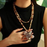 Hubert Hoa Lớn Mặt Dây Chuyền Vòng Cổ, Nhiều Màu Sắc Phong Cách Bohemian Dopamine Hạt Vòng Cổ, Hoa Thời Trang Maxi Dài Ấn Độ Retro Hạt Choker Y2K