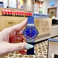 Hublot Geneve |Nữ Giới |Silver |Đính Đá |Dây Silicone Xanh |Máy Pin (Máy Quartz) |Size 34mm