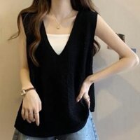 HUFANG Mùa hè v-cổ Rỗng ra Tank Top phụ nữ rắn màu không tay giản dị Loose vest