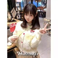 HUIZUMEI Áo len dệt kim sọc nơ ngọt ngào dành cho nữ Áo khoác Cardigan có nút mềm