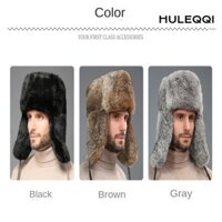 Huleqi Mũ ấm áp chống gió mùa đông, Mũ Cotton dày dặn ấm áp, Mũ trượt tuyết giả tóc thỏ thực tế mùa đông