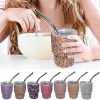 Huniu Mini Tumbler Shot Glass, Tumbler Kim Cương Giả Lấp Lánh, Kim Cương Giả Chống Bỏng Đính Với Ống Hút Thép Đôi Tường Cốc Nước Du Lịch