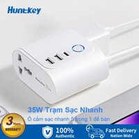 Huntkey Trạm Sạc Nhanh Ổ Cắm Điện Đa Năng 35W TypeC USB Flat Vuông Power 2500W Lõi Chống Sốc Tự Động Quá Tải Tắt