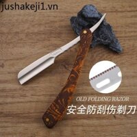 Hướng dẫn sử dụng kiểu cũ Dao cạo râu Cửa hàng cắt tóc Chuyên dụng Cạo râu Sửa chữa khuôn mặt Họa tiết lông mày Tay cầm bằng gỗ Gấp dao cạo Giá đỡ dao cạo