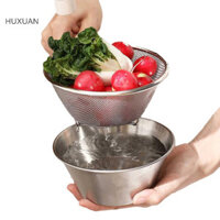 Huxuan 304 Thép Không Gỉ Thoát Giỏ Bộ Bát Salad Giỏ Trái Cây Cân Nhật Bản Bát Salad Trứng Bea Chảo Cơm Giỏ Giặt RFT