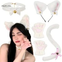Huxuan 5 Chiếc Halloween Tai Mèo Nơ Vòng Cổ Mèo Vuốt Găng Tay Cosplay Sang Trọng Chuông Băng Đô Quấn Tóc Nữ Cô Gái Hóa Trang Đảng Mũ RFT