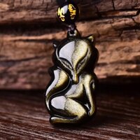 Huy chương vàng tự nhiên obsidian cáo mặt dây chuyền nữ đen yao đá tinh thần cáo vòng cổ nam dễ thương cáo thời trang hipster trang sức