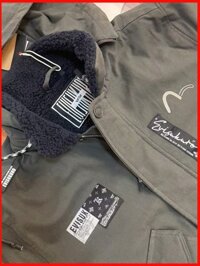 ♞Huy hiệu Evisu thêu có mũ trùm đầu cừu len Plus Cotton dày dáng rộng có sẵn & hàng