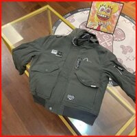 ♞Huy hiệu Evisu thêu có mũ trùm đầu cừu len Plus Cotton dày dáng rộng Áo khoác OVERSIZE