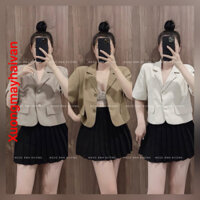 HV - Áo blazer croptop ngắn tay, áo khoác cổ vest dáng lửng nhiều màu