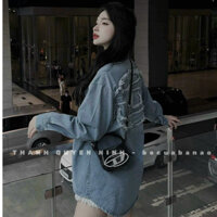 HV - Áo Khoác Jean Thêu D Lưng Tua Rua Dài Tay Form Giấu Quần