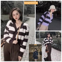 HV - Áo len Kẻ Cổ Tim khuy cài 5 màu siêu xinh