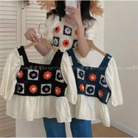 HV - Áo Len Phối  Voan Hoa Thêu Dáng Babydoll Cực Xinh Hàng Quảng Châu Hot Hit