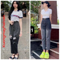 HV - Quần Jean Baggy Loang Khói Trơn Và Rách