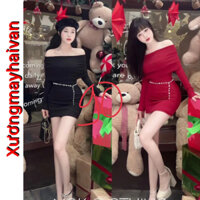 HV -Váy body trễ vai tăm siêu xinh dáng ngắn , dài kèm dây xích phụ kiện