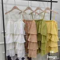 HV - Váy Đầm Nữ Dáng Xoè Hai Dây 4 Tầng Chất Đũi Tơ