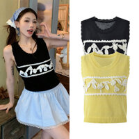 HXKM Self-Portrait Unique Design Sense 3D Crochet Short Top2024Summer Fashion Versatile Knitted Sleeveless Tank Top