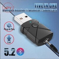 [Hzhaiyaa1.vn] Bộ chuyển đổi âm thanh USB Bluetooth 5.2 Bộ thu phát không dây Card âm thanh 3,5 mm Aux Music Dongle cho TV Loa ô tô PC