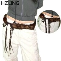 Hzling Hiphop Jeans Belt, Y2K Fluffy Punk Faux Fur Belt, Vintage Cá Tính Siêu Mềm Da PU Quần Jeans Trang Trí