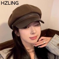 Hzling Retro Họa Sĩ Mũ Hình Bát Giác, Mũ Nồi Lưỡi Vịt Nữ Màu Trơn Chống Gió, Ấm Áp Thanh Lịch Thoáng Khí Với Dây Da Vintage Mũ Newsboy Nam Nữ