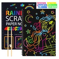 Ibliver Scratch Paper Art-Crafts Quà tặng: 2 Gói Số lượng lớn Rainbow Magic Paper Đồ chơi cho 3 4 5 6 7 8 9 10 Tuổi Bé gái Trẻ em Sinh nhật Trò chơi tiệc Giáng sinh Vớ Bộ dụng cụ nhồi bông