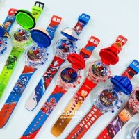 Ice Electronic Light Music Watch lõm Teman Spiderman Avengers Kéo lùi xe chiếu có thể đeo đồng hồ trẻ em20250323