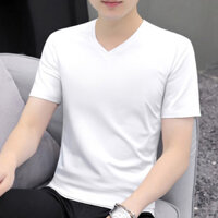 Ice Silk Hợp Thời Trang Áo Thun Cổ Chữ v Last Dyer Nam Mỏng Áo Thun Nửa Tay Đáy Áo Sơ Mi Màu Trơn Top Màu Trơn Tay Ngắn