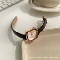 Ieke vuông nhỏ dây da đen đồng hồ nữ phong cách đơn giản khí chất retro thời trang phù hợp với đồng hồ vuông nhỏ