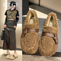 IELGY        Len cừu cộng với giày đậu cashmere nữ 2025 giày len một chân phụ nữ mang thai giày muỗng cotton