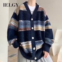 Ielgy Áo len phong cách lười biếng nam mùa thu đông sọc cặp đôi cardigan áo khoác retro dệt kim