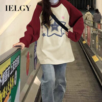 Ielgy Áo thun dài tay raglan dáng rộng phong cách lười biếng phù hợp