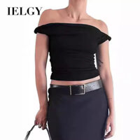 Ielgy Áo thun nữ hở vai y2k không tay dáng ôm vừa vặn cổ thuyền dành cho nữ