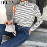 Ielgy Áo thun sọc dài tay sọc sọc mỏng dáng rộng