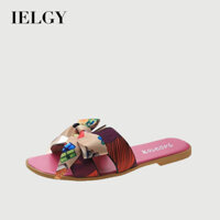 IELGY  Bow Flower Dép Nữ Mùa Hè Đế Bằng Giày Đi Biển Thời Trang Chống Trơn Trượt Xu Hướng