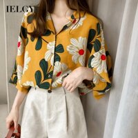 Ielgy han fan áo sơ mi voan in màu vàng mỏng dành cho nữ