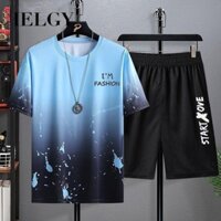 Ielgy ice silk suit nam quần short thể thao thông thường + t-shirt gradient