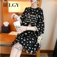 Ielgy lưới khâu áo thun nữ ngắn tay dài vừa phải áo khoác mùa hè hoa cúc nhỏ