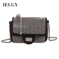 Ielgy Phong Cách Phương Tây Kim Cương Giả Túi Vuông Nhỏ Khóa Dây Xích Túi Đeo Ngang