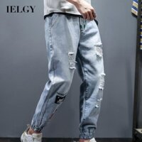 Ielgy Rách quần jean nam mới rộng vừa vặn quần yếm bé trai thương hiệu hợp thời trang Harlan quần thường ngày chín điểm